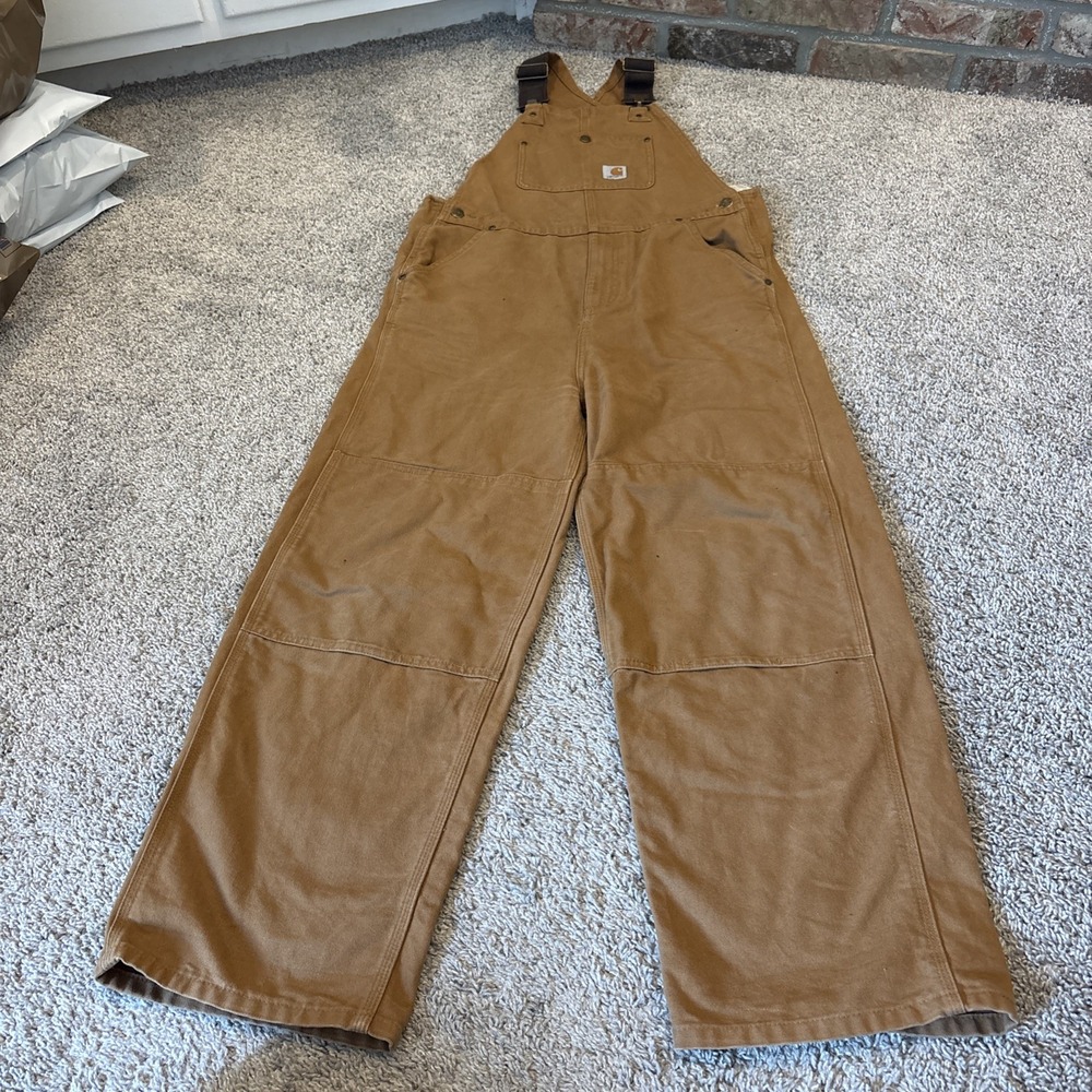 Carhartt Bibs Overalls Kids 16 Brown Canvas Youth Boys Double Knee Duck Outdoor